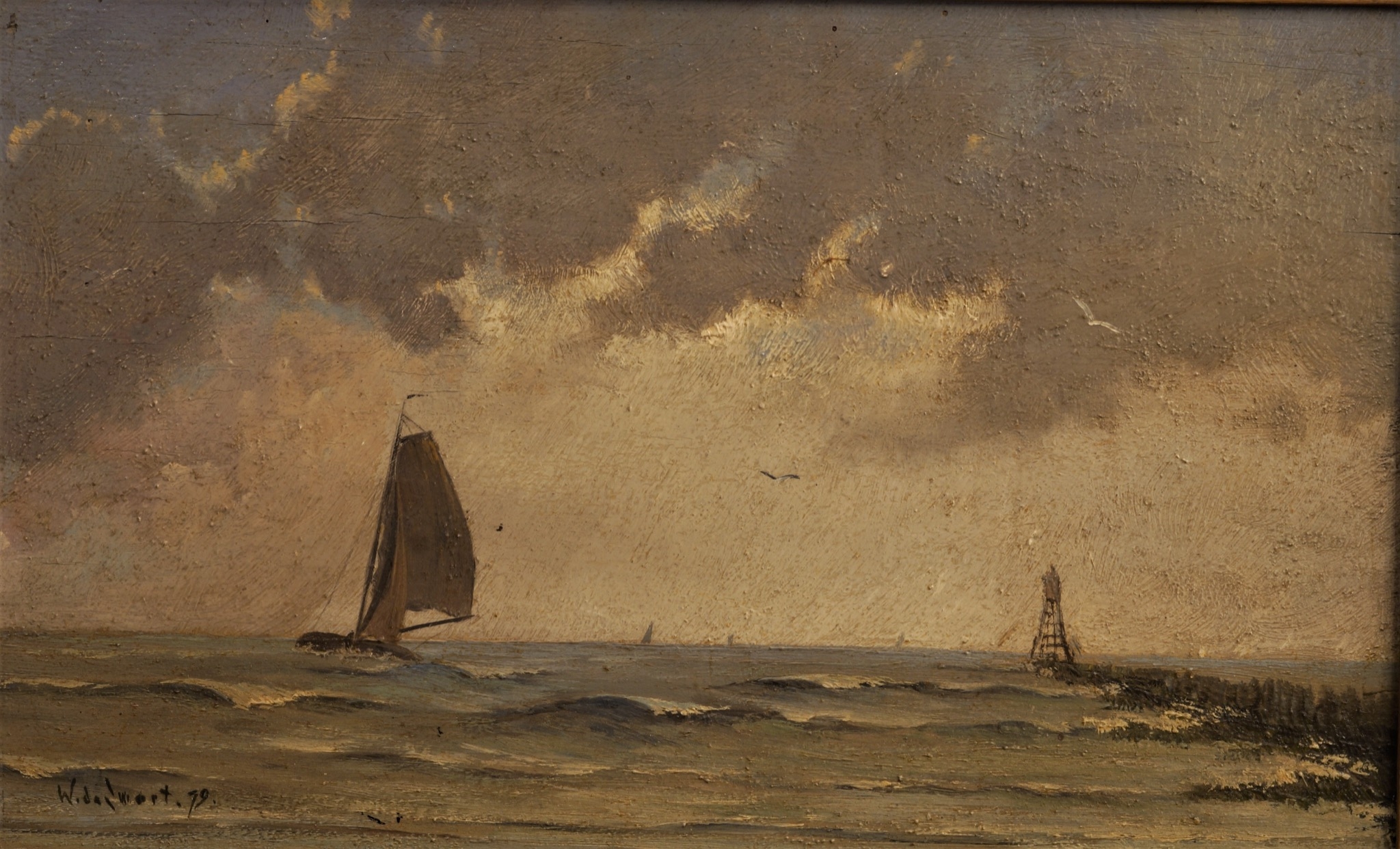 Artwork by Wilhelmus Hendrikus Petrus Johannes de Zwart, Boat on a stormy sea, Made of oil on panel
