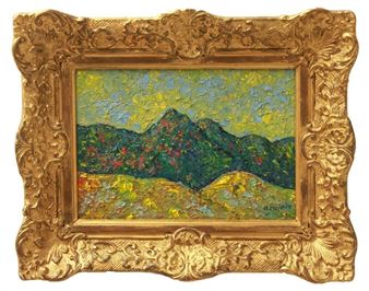 Fauvist mountain landscape in yellow, blues and greens - Abraham Pariente