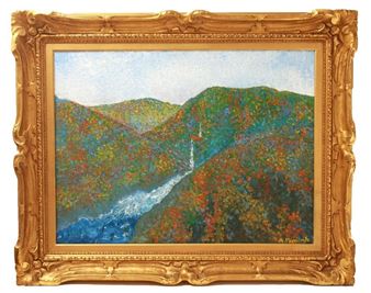 Fauvist mountain landscape with river - Abraham Pariente