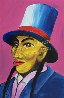 Native American with blue and red top hat - Ecke Bonk