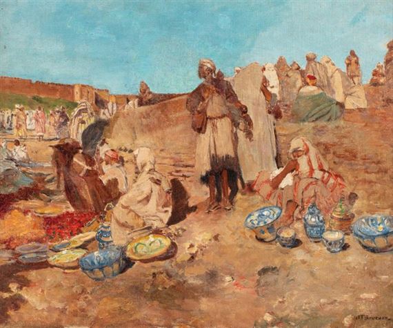 Marchands de poterie devant les remparts by Joseph Félix Bouchor