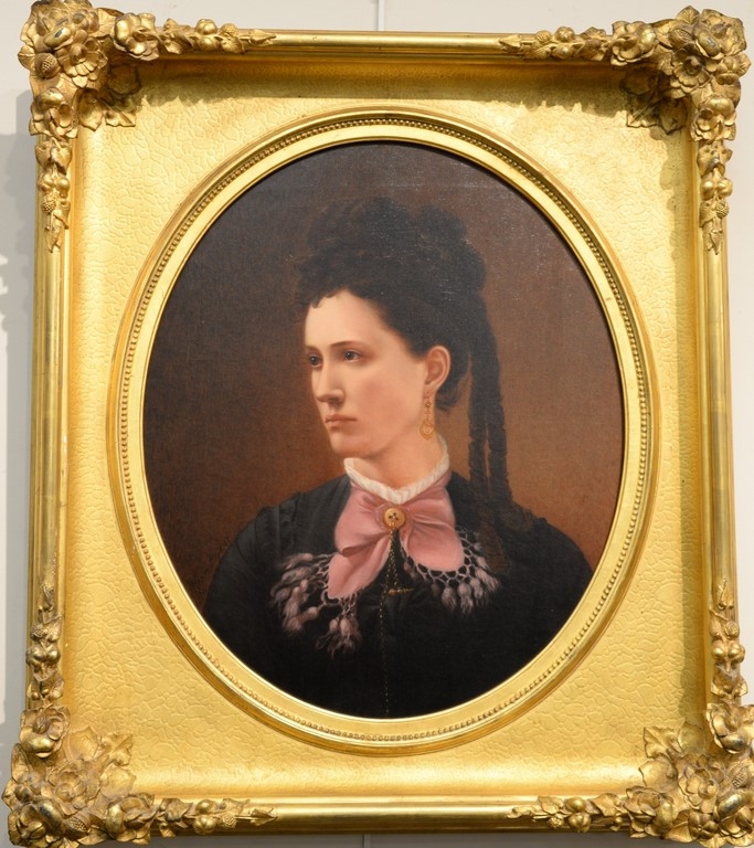 Artwork by Henry Bryant, Portrait of a Lady with Pink Bow, Made of Oil on canvas