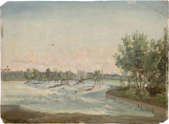 Holzbrücke über den Fluss Narva zwischen Estland und Russland - Konstantin von Kügelgen