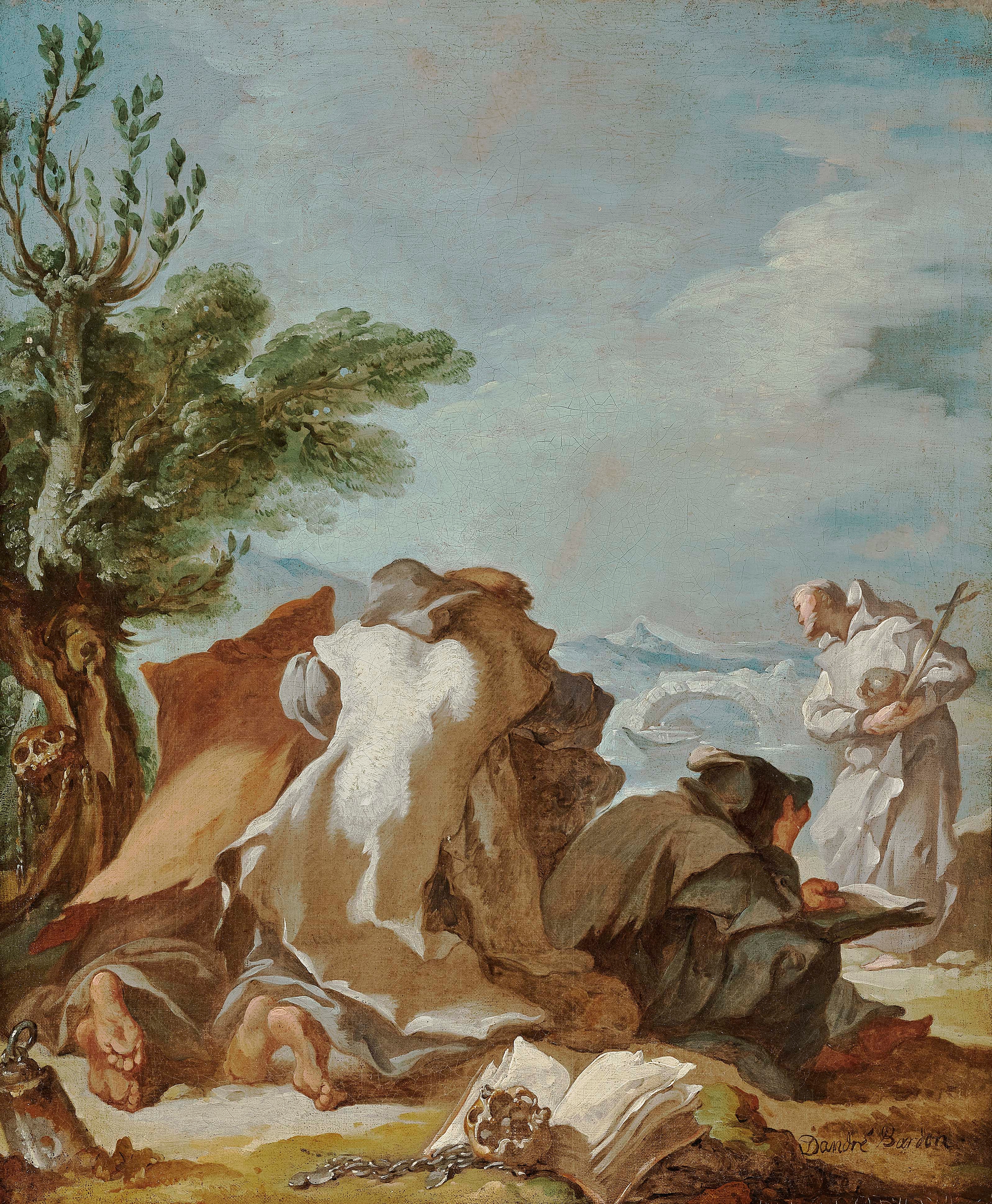 Artwork by Michel-Francois Dandré-Bardon, Vier Mönche in Meditation, Made of Oil on canvas