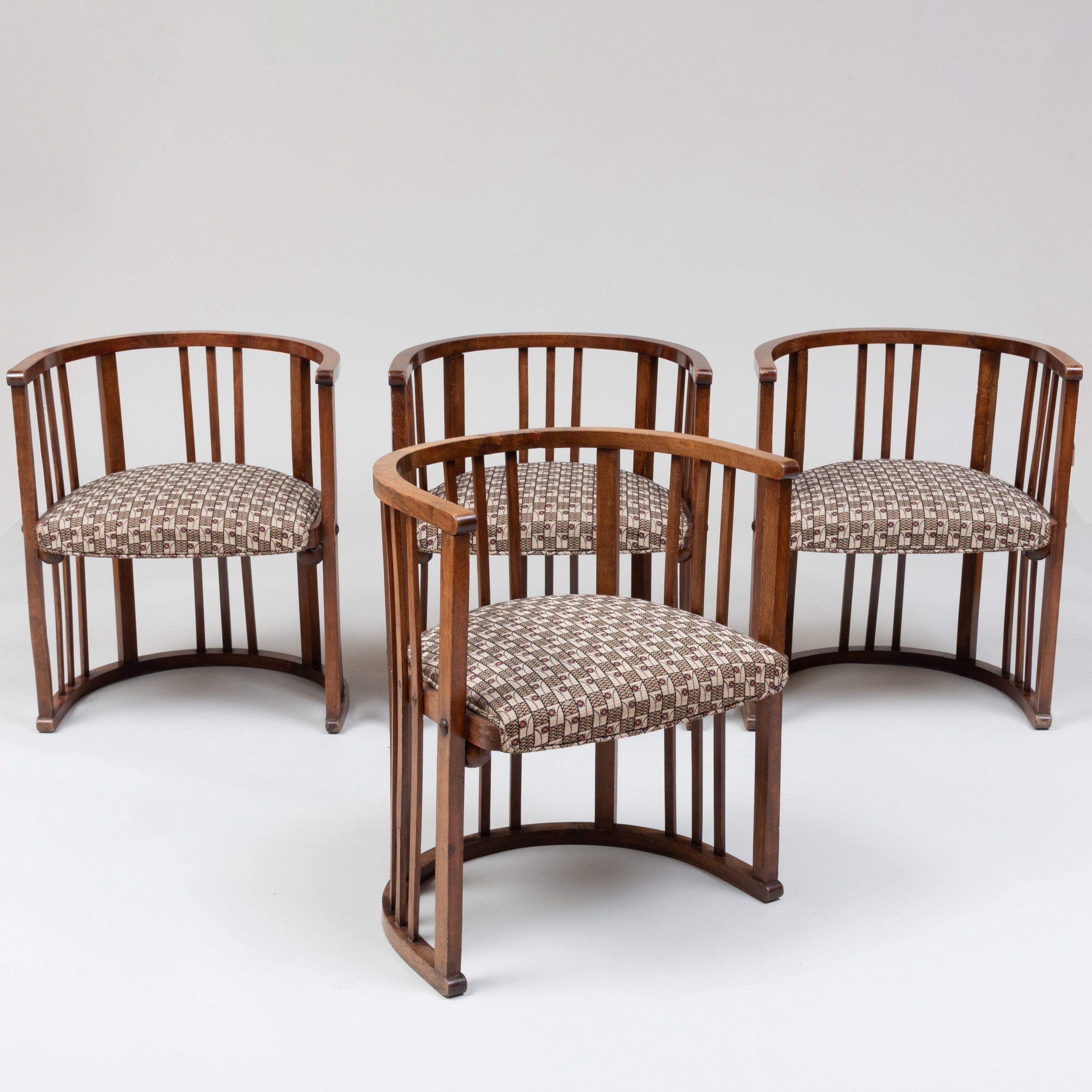 Set of Four Josef Hoffman Style Walnut Armchairs by Josef Hoffmann