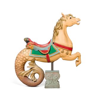 A Polychromed Carved Wood Carousel Hippocampus with Dolphin Saddle - Daniel Müller