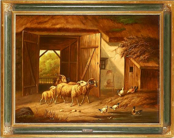Bauernhof mit Schafen, Ziegen und Geflügel by Adolf Nowey