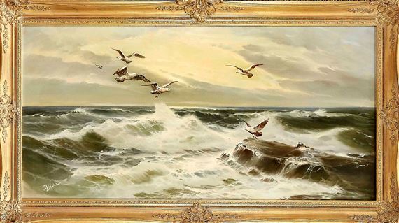 Seestück am Abend mit Möwen by Endre von Derera