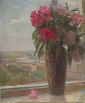 Flowers in the window, circa okolo - Emilia Wylezynska