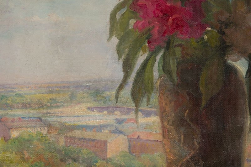 Artwork by Emilia Wylezynska, Flowers in the window, circa okolo, Made of oil/canvas