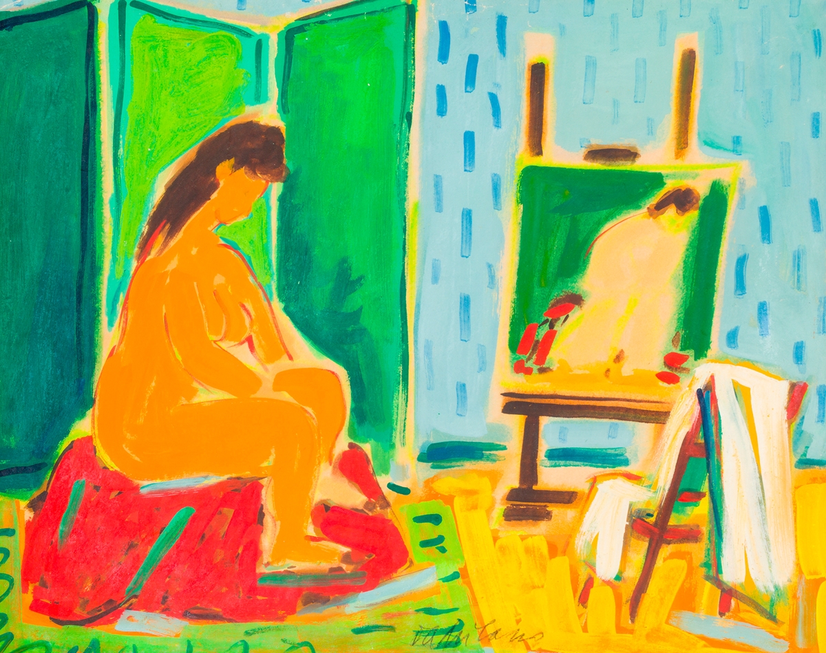 Artwork by Giulio Da Milano, Modella nello studio, Made of oil on canvas paper