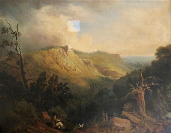AN ARTIST SKETCHING ABOVE A ROCKY COMBE by Lancelot Elford Reed, 1834