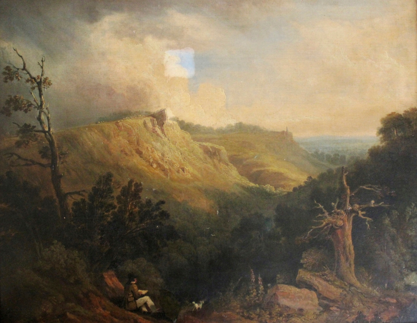 Artwork by Lancelot Elford Reed, AN ARTIST SKETCHING ABOVE A ROCKY COMBE, Made of oil on canvas