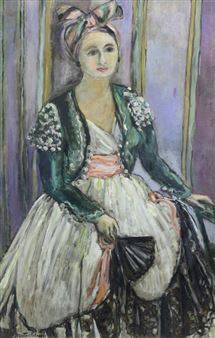 PORTRAIT OF A LADY WITH A BLACK FAN - Marthe Lebasque