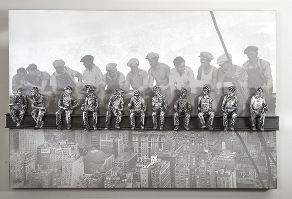 Artwork by Sergio Furnari, Lunchtime on a Skyscreper, Made of Silkscreen on canvas, painted iron and resin