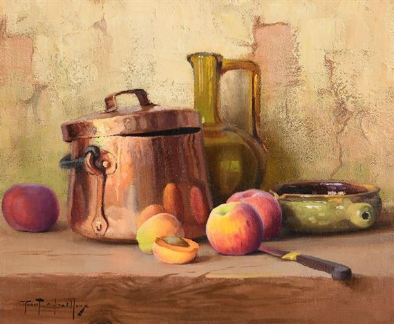 Copper Pan, Jug and Peaches by Robert Chailloux