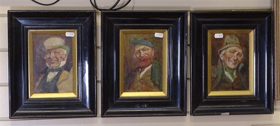 Three works portrait of a Scottish gentleman in a tam o shanter and plaid jacket by Henry Pitcher