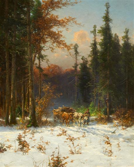 Fuhrwerk im Winterwald by Conrad Wimmer