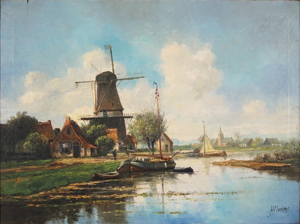 Artwork by H. Martens, Dutch Country Scene with River, Made of oil on canvas