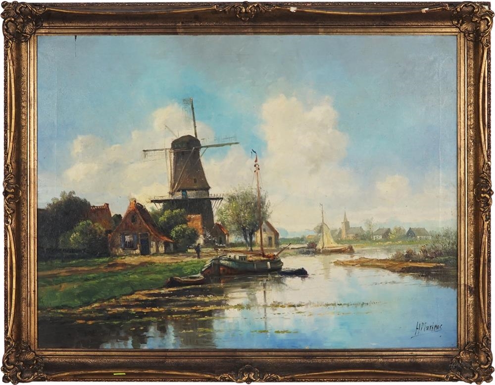 Artwork by H. Martens, Dutch Country Scene with River, Made of oil on canvas