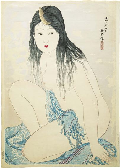 A nude woman who pierced comb by Takahashi Shōtei