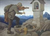 Violinenspieler vor einem Bildstock im Gebirge by Thomas Walch