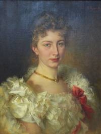 Georg Papperitz | Bildnis einer Dame in weißem Rüschenkleid (1898 ...