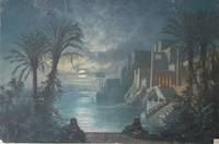 Ägyptischer Sphingentempel am nächtlichen Nil bei Vollmond - Friedrich Lütkemeyer