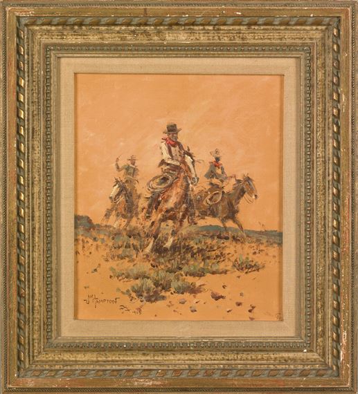 Western Landscape with Cowboys by John Hampton, 1968
