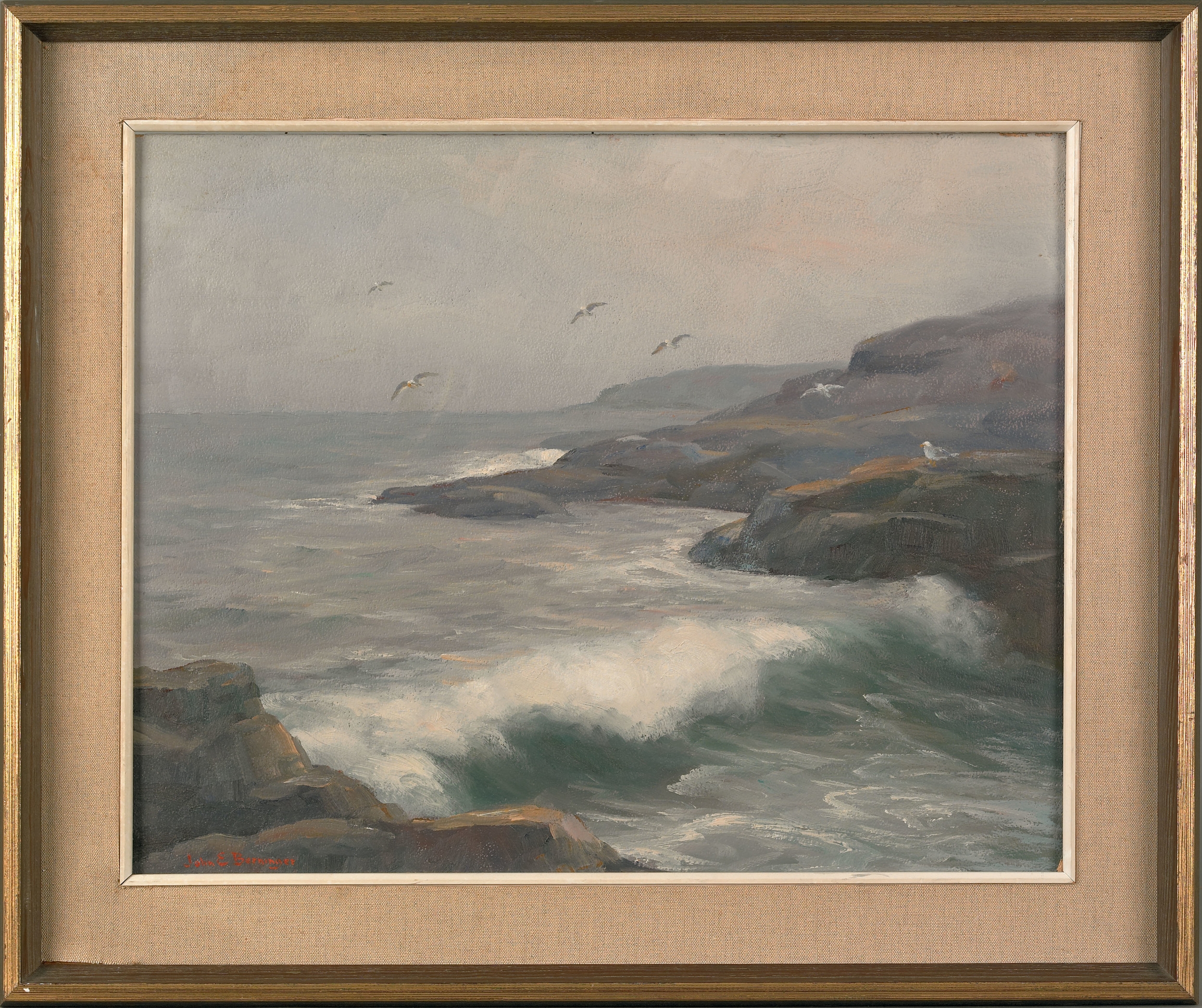 Artwork by John Emil Berninger, Gray Day Bar Harbor, Made of Oil on board