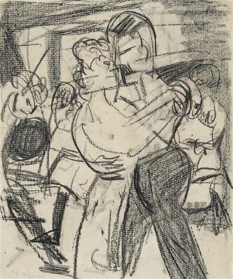 Tanzendes Bauernpaar (recto); Ansicht von Königstein aus der Zeit des Sanatoriumsauefenthaltes bei Dr. Kohnstamm (verso) by Ernst Ludwig Kirchner, Executed in 1920