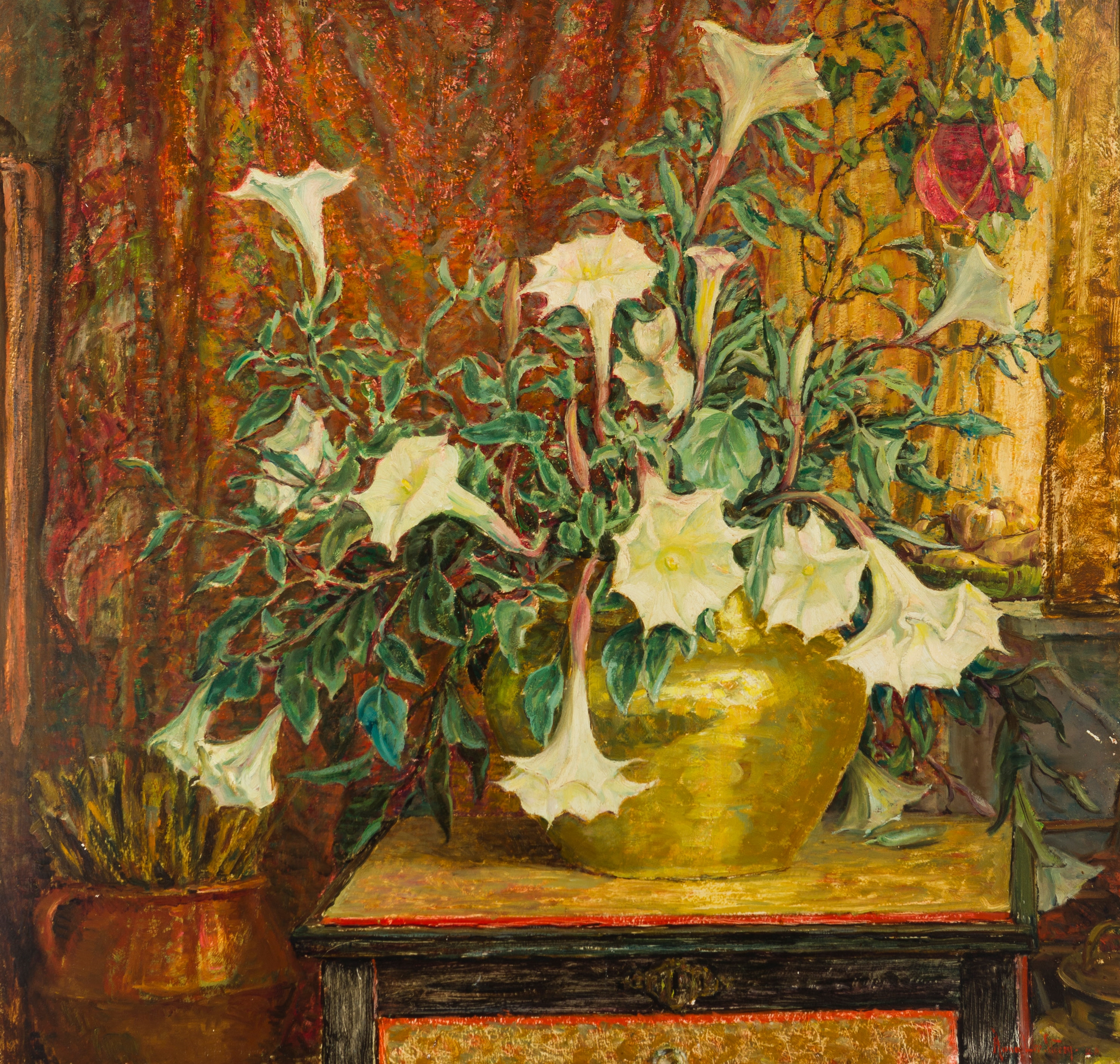 Artwork by Anna Lee Stacey, Still life with angel's trumpet, Made of Oil on masonite