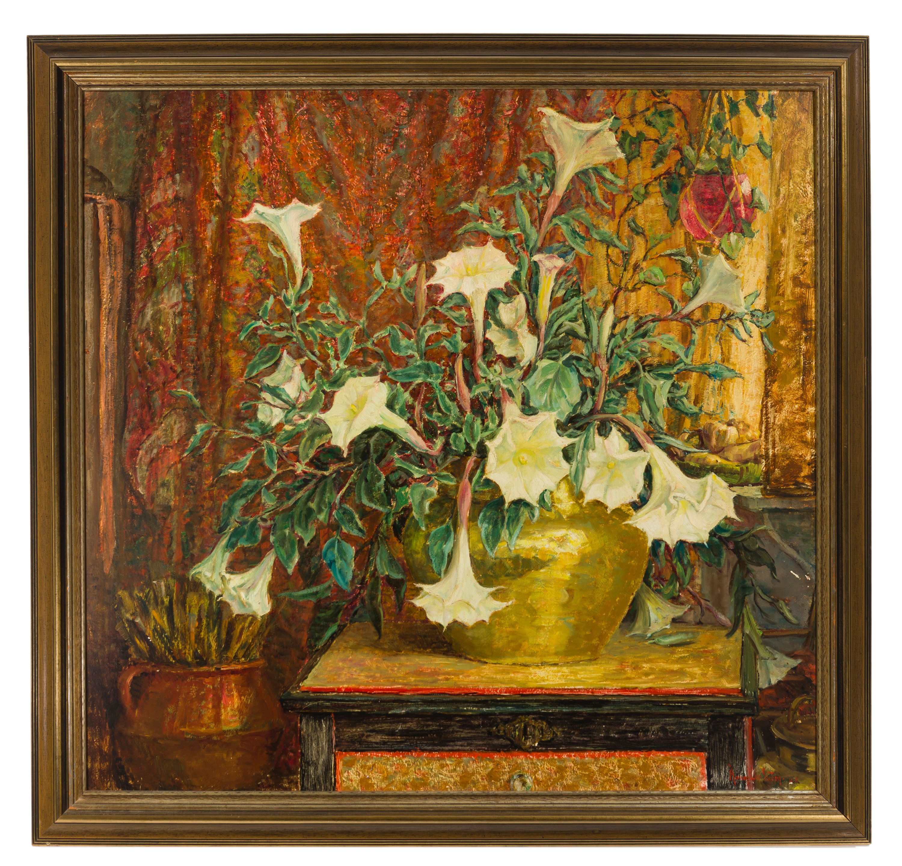 Artwork by Anna Lee Stacey, Still life with angel's trumpet, Made of Oil on masonite