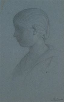 1860- Queen Flavia Plautilla; pencil on coloured buff - Charles Damour