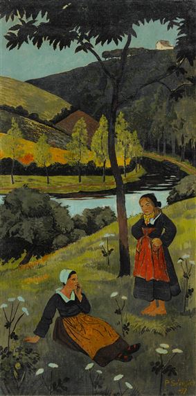 DEUX BRETONNES AU BORD DE L'AULNE - VALLÉE DE L'AULNE by Paul Sérusier, 1897, Painted in 1897