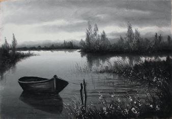 Łódka na rozlewisku - Jerzy Antoni Mazurczyk