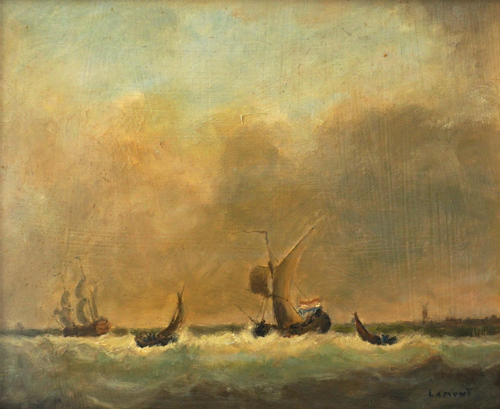 Joseph Lamont | Voiliers naviguant sur une mer formée | MutualArt