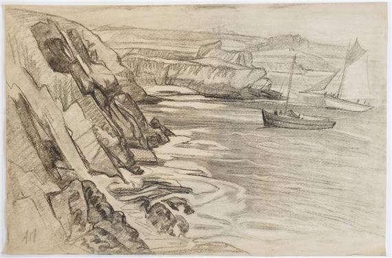 "Voiliers au bord de la côte" by Mary Antoinette Amennecier