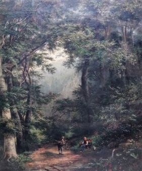 Faggot gatherers in a wood - J. Volckart