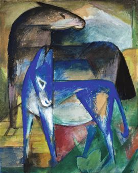 ZWEI BLAUE ESEL (PFERD UND ESEL) (TWO BLUE DONKEYS - HORSE AND DONKEY) - Franz Marc