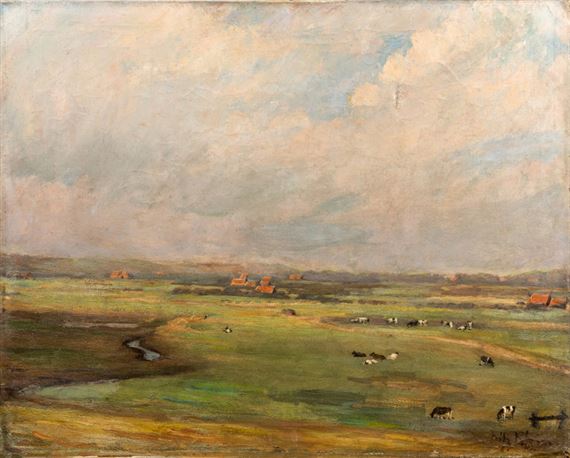 Dorf in weiter Landschaft by Fritz Rhein