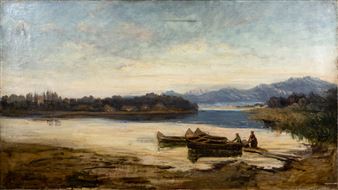 Chiemseefischer mit Blick auf Herreninsel - Eduard Fischer