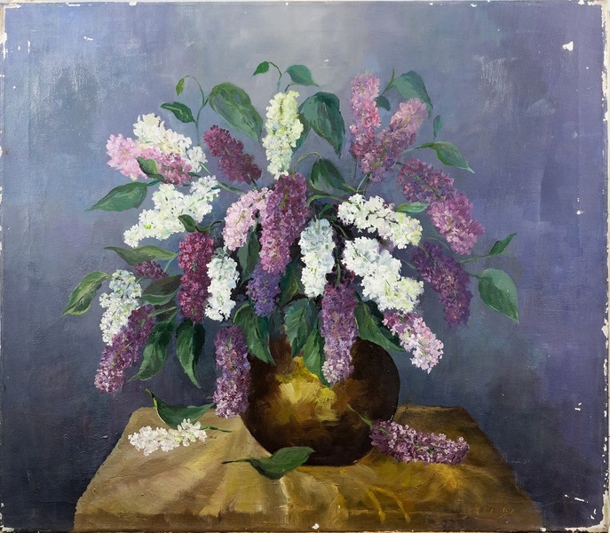 Artwork by Max Moser, Flieder in einer Vase, Made of Oil on canvas
