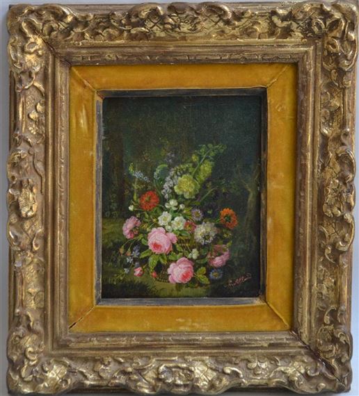 BOUQUET DE FLEURS DANS UN PANIER - E. Allard
