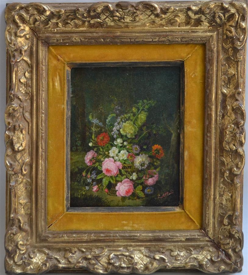 Artwork by E. Allard, BOUQUET DE FLEURS DANS UN PANIER, Made of Oil on panel