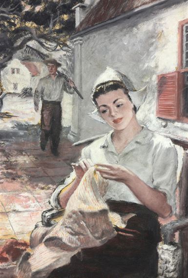 Portrait of woman with bonnet by Robert Doares