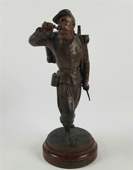 Gebronde sculptuur van Belgische soldaat by Émile Coriolan Hippolyte Guillemin