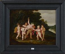 Scène de Bacchanale aux Putti Dans un Paysage Lacustre by Otto van Veen