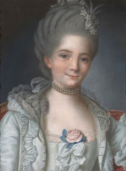 Portrait de jeune femme à la rose et au collier de perles by Joseph de Saint-Michel