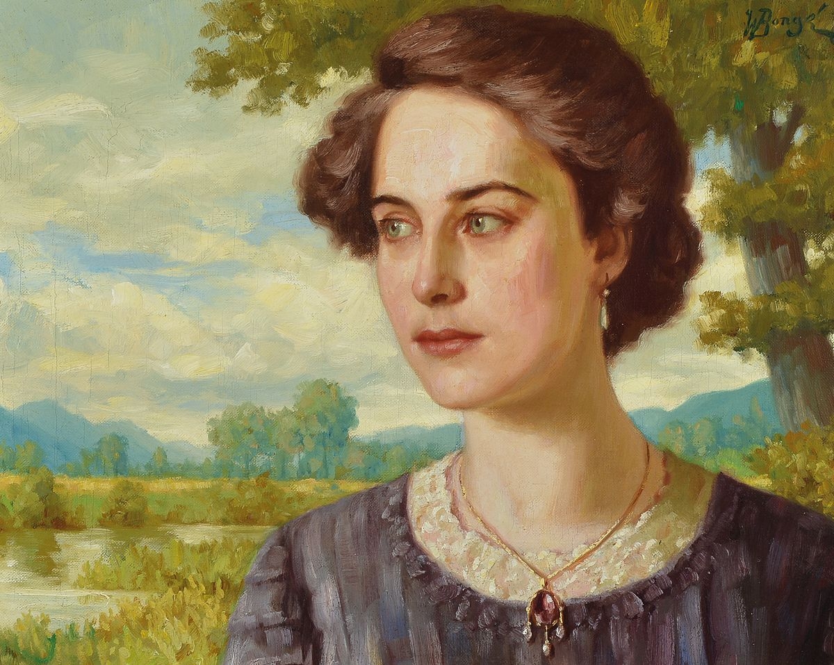 Artwork by Walter von Bongé, Womans portrait in front of a ideal landscape, Made of oil on canvas